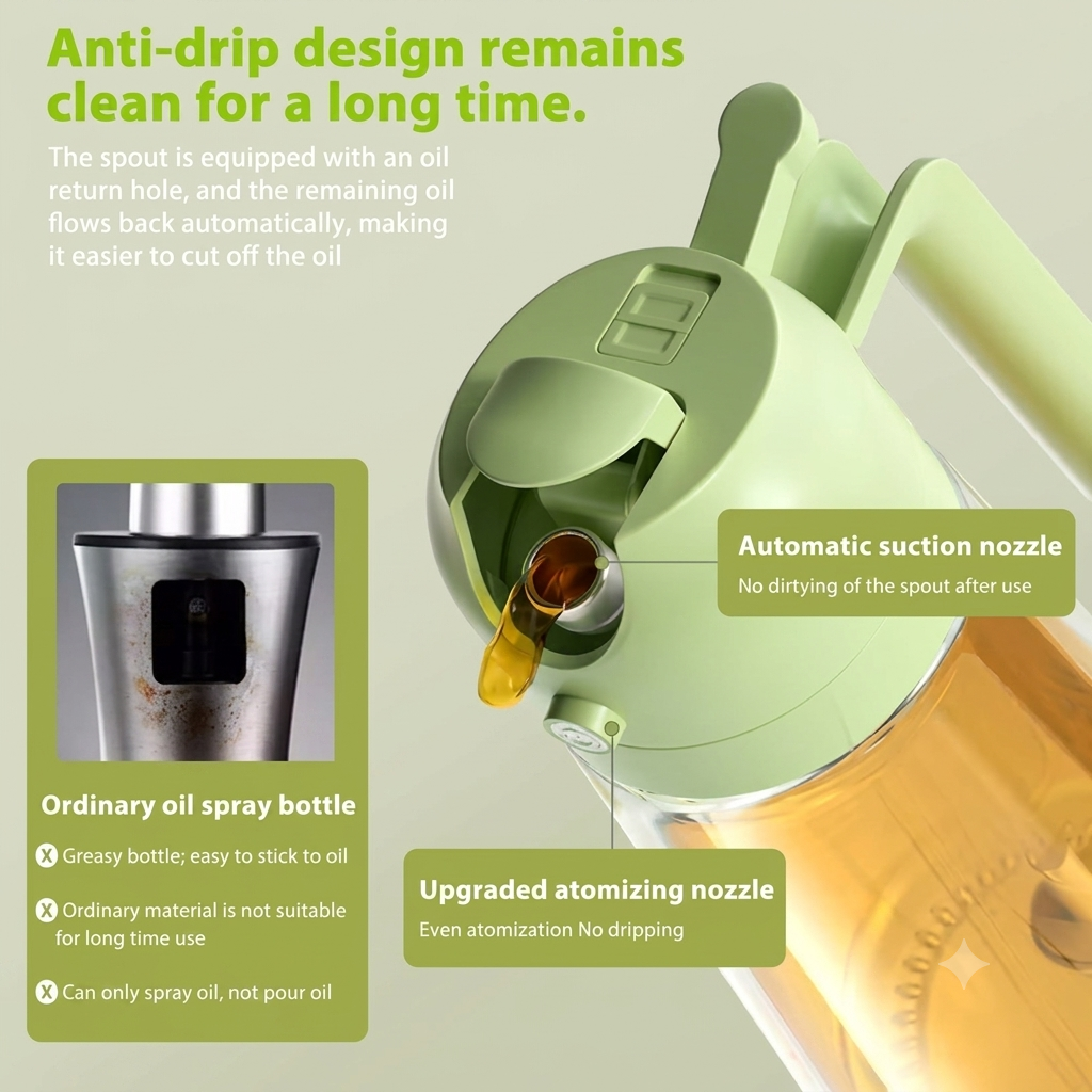 2-in-1 Glass Oil Spray Bottle & Dispenser (200ml)