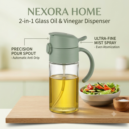 2-in-1 Glass Oil Spray Bottle & Dispenser (200ml)