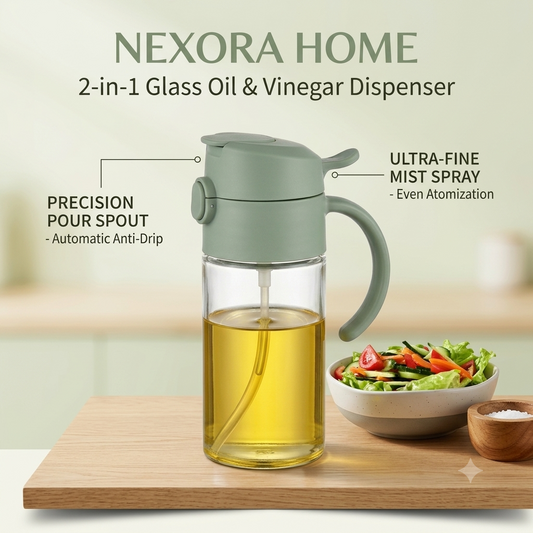 2-in-1 Glass Oil Spray Bottle & Dispenser (200ml)